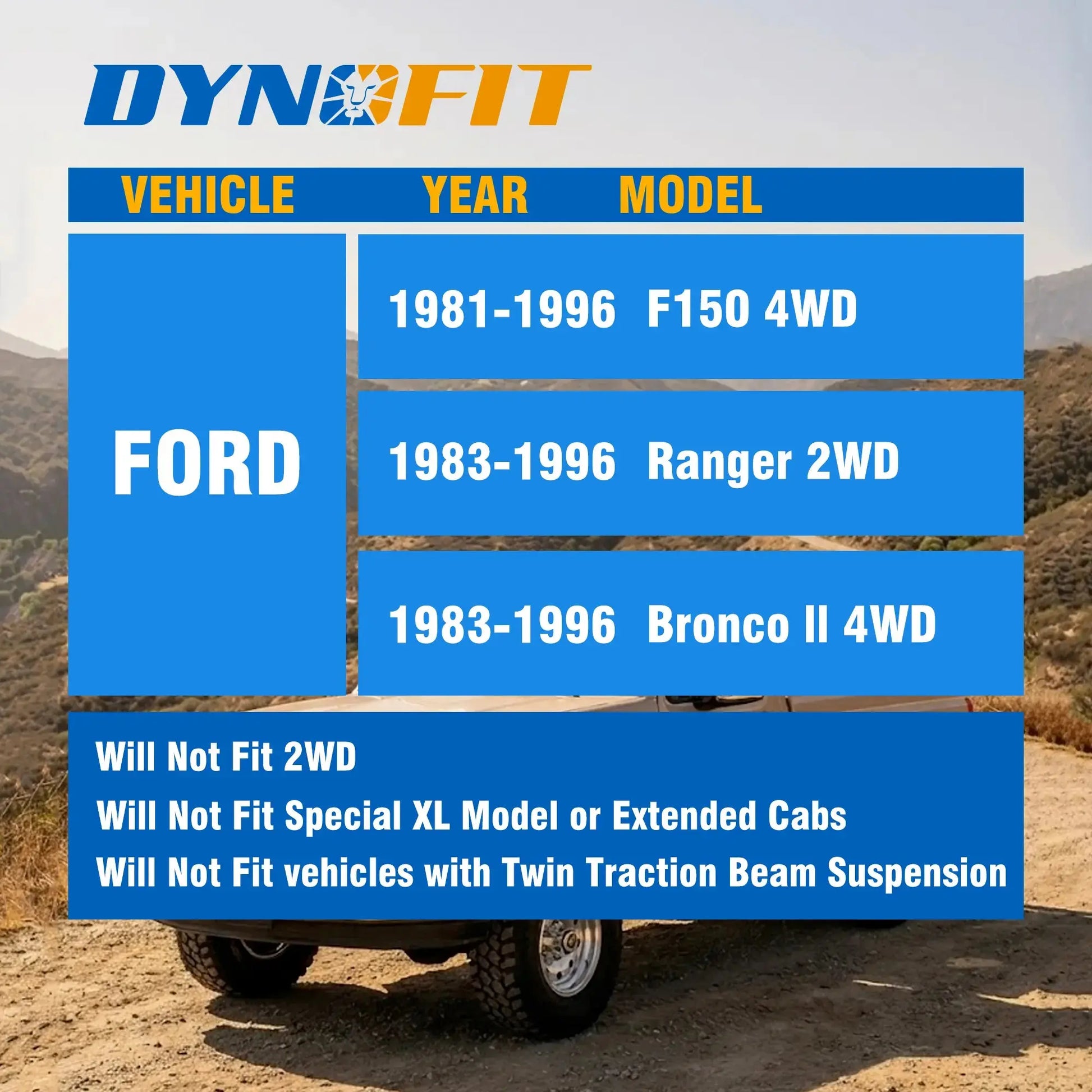 Dynofit 2" Front Leveling Lift Kit for Ford F150 Ranger Bronco II 4WD Fitment