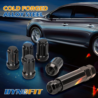 20 Pcs M12x1.25 Black Wheel Lug Nuts | 60° Conical Seat with 1 Socket Key