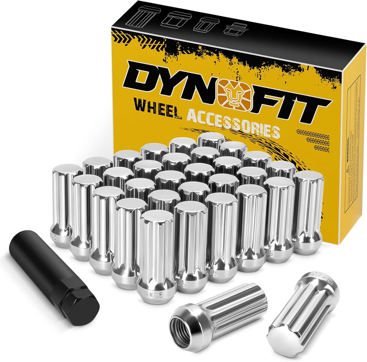 M14x1.5 Chrome Wheel Lug Nuts | 60° Conical Seat with 1 Socket Key