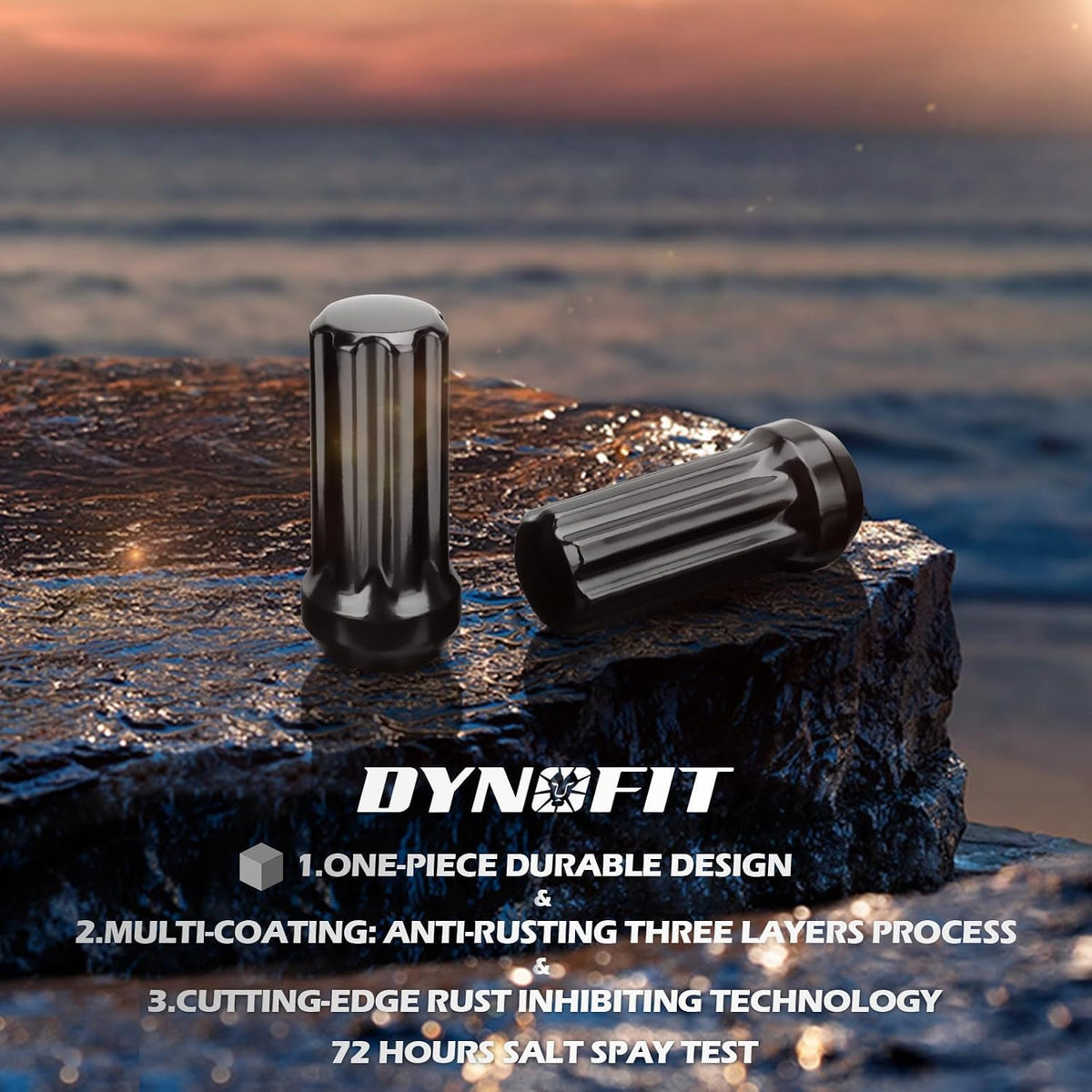 32 Pcs M14x1.5 Black Wheel Lug Nuts | 60° Conical Seat with 1 Socket Key dynofit