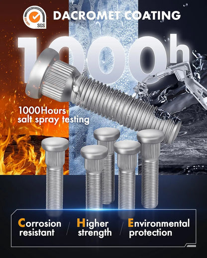 Bolts with Dacromet coating undergoing salt spray testing, highlighting corrosion resistance and strength.