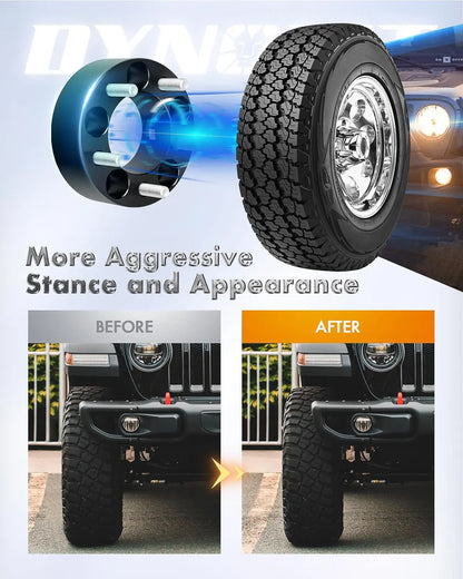 Dynofit Before and after comparison of a vehicle with lifted tires and aggressive stance.