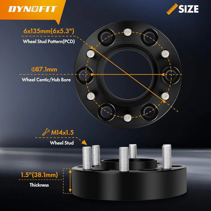 Dynofit 6x135 Hub Wheel Spacers for 2015-2025 Ford F150 Size