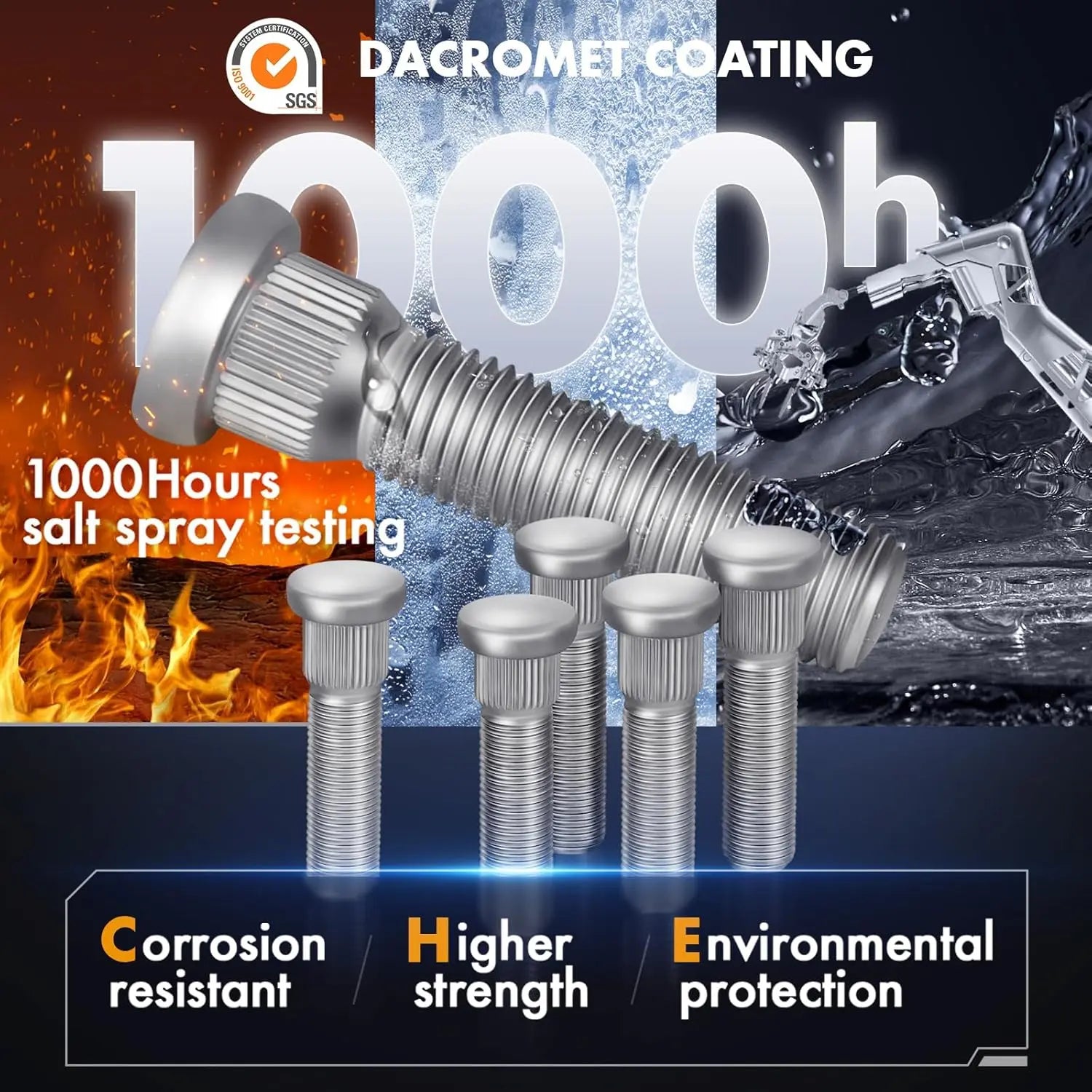 Stainless steel bolts with Dacromet coating, showcasing corrosion resistance and durability.