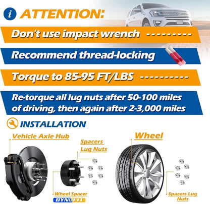 Dynofit Technical guide for installing vehicle axle hub and wheel with safety instructions and diagrams.