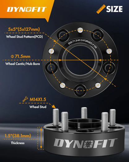 Dynofit 1.5" 5x5 Hub Wheel Spacers for Jeep Wrangle Grand Cherokee Gladiator Size