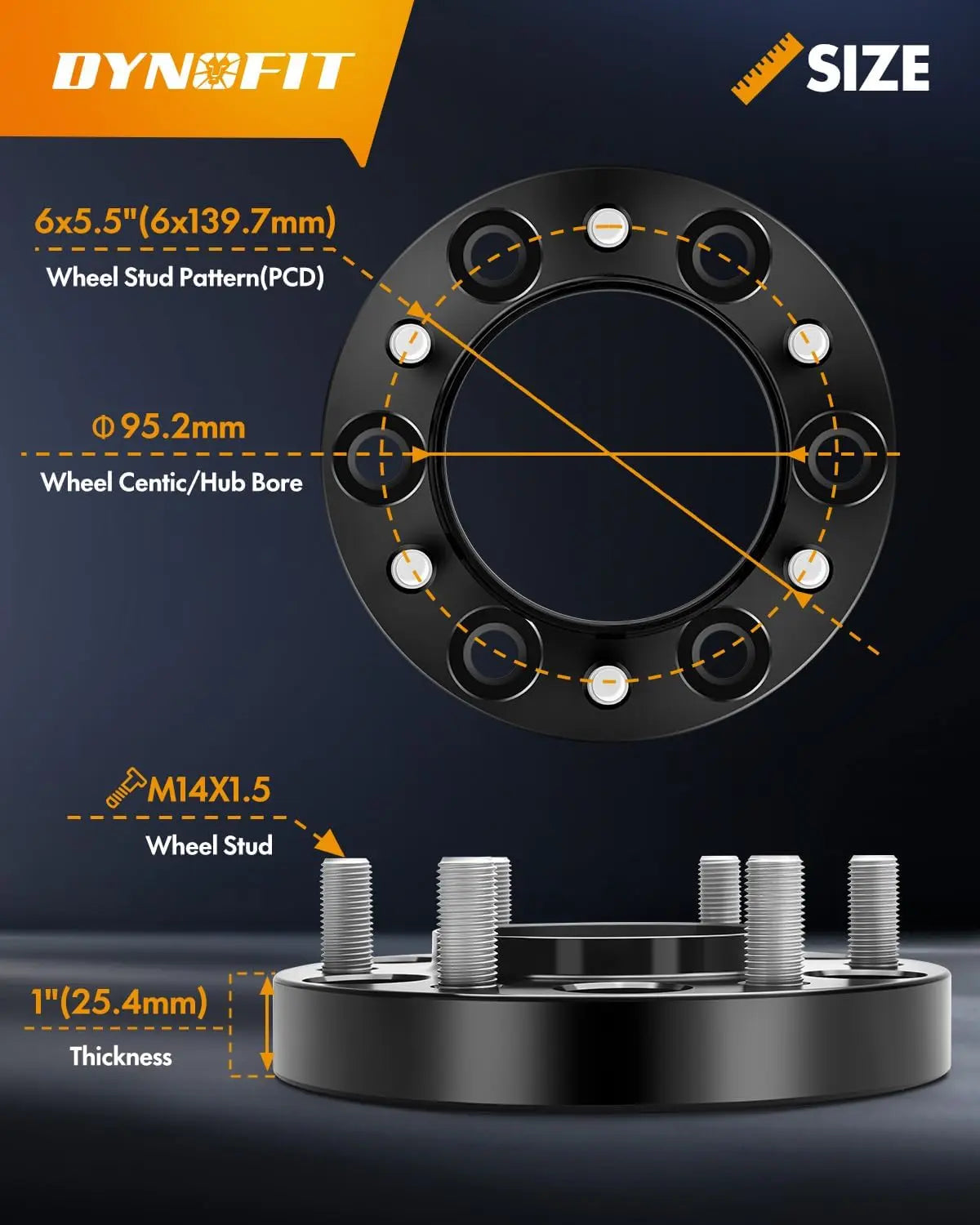 Size 1" Hub Wheel Spacers for Toyota Tacoma Dynofit