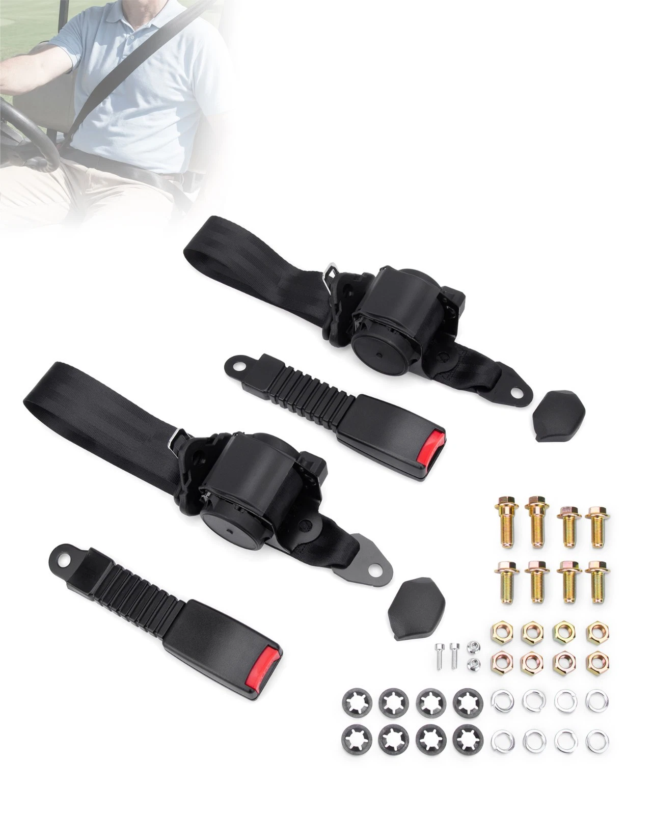 2 Sets Retractable 3 Point Adjustable Seat Belt For Club Car Forklifts Trucks Dynofitauto