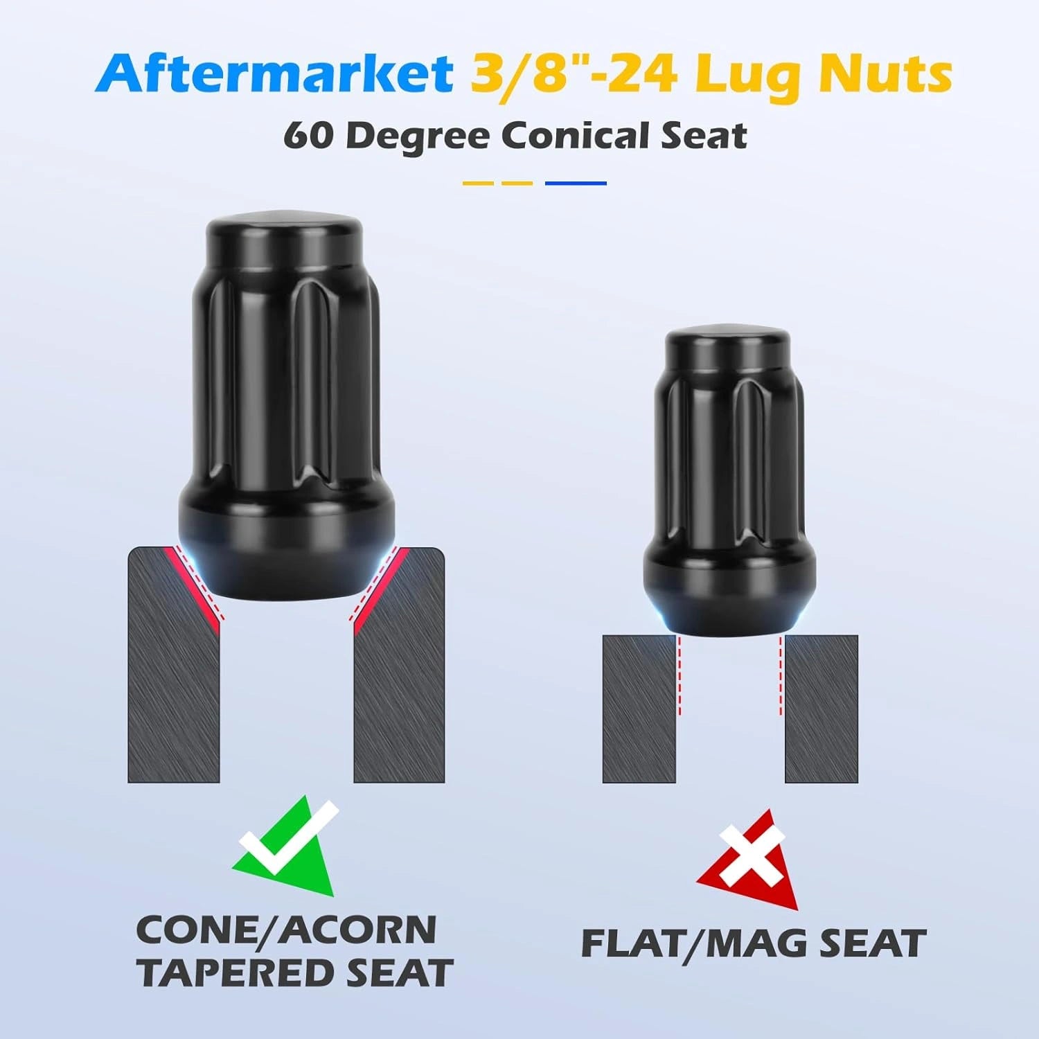 Dynofit 16PCS 3/8"-24 Lug Nuts 60 Degree Conical Seat