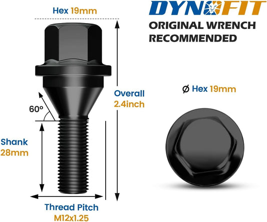Dynofit 20pcs M12x1.25 OEM Wheel Lug Bolts for Jeep Compass Dodge Dart Size