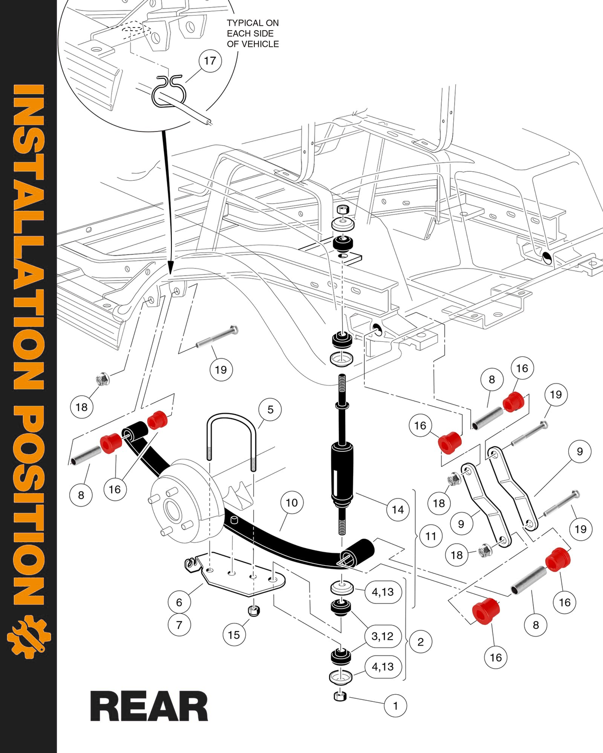Dynofit Rear Leaf Spring Bushing & Bolt Kit for EZGO TXT / Medalist & Club Car DS
