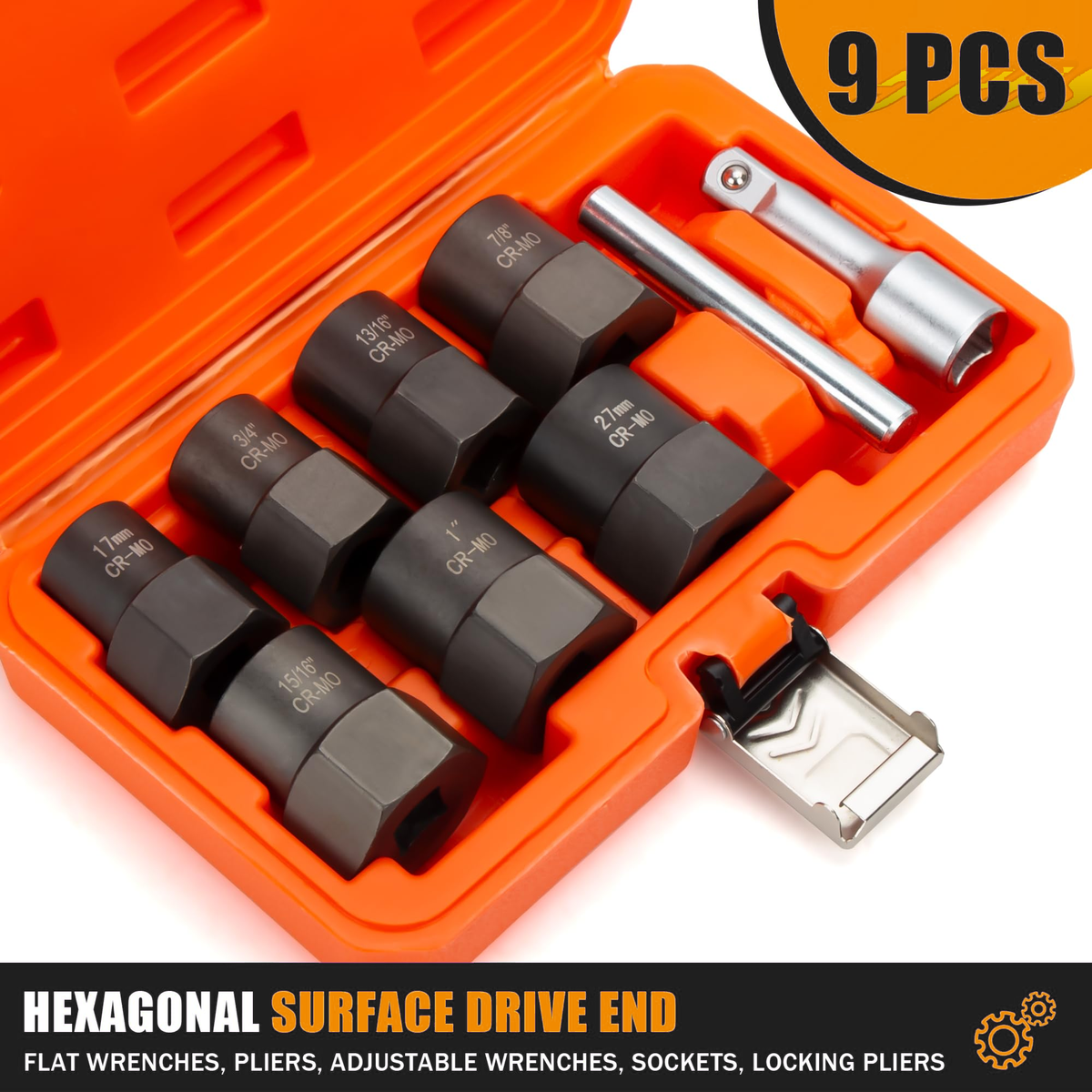 Dynofit 9-Piece Bolt Extractor Set, 1/2-Inch Drive, 17–27 mm