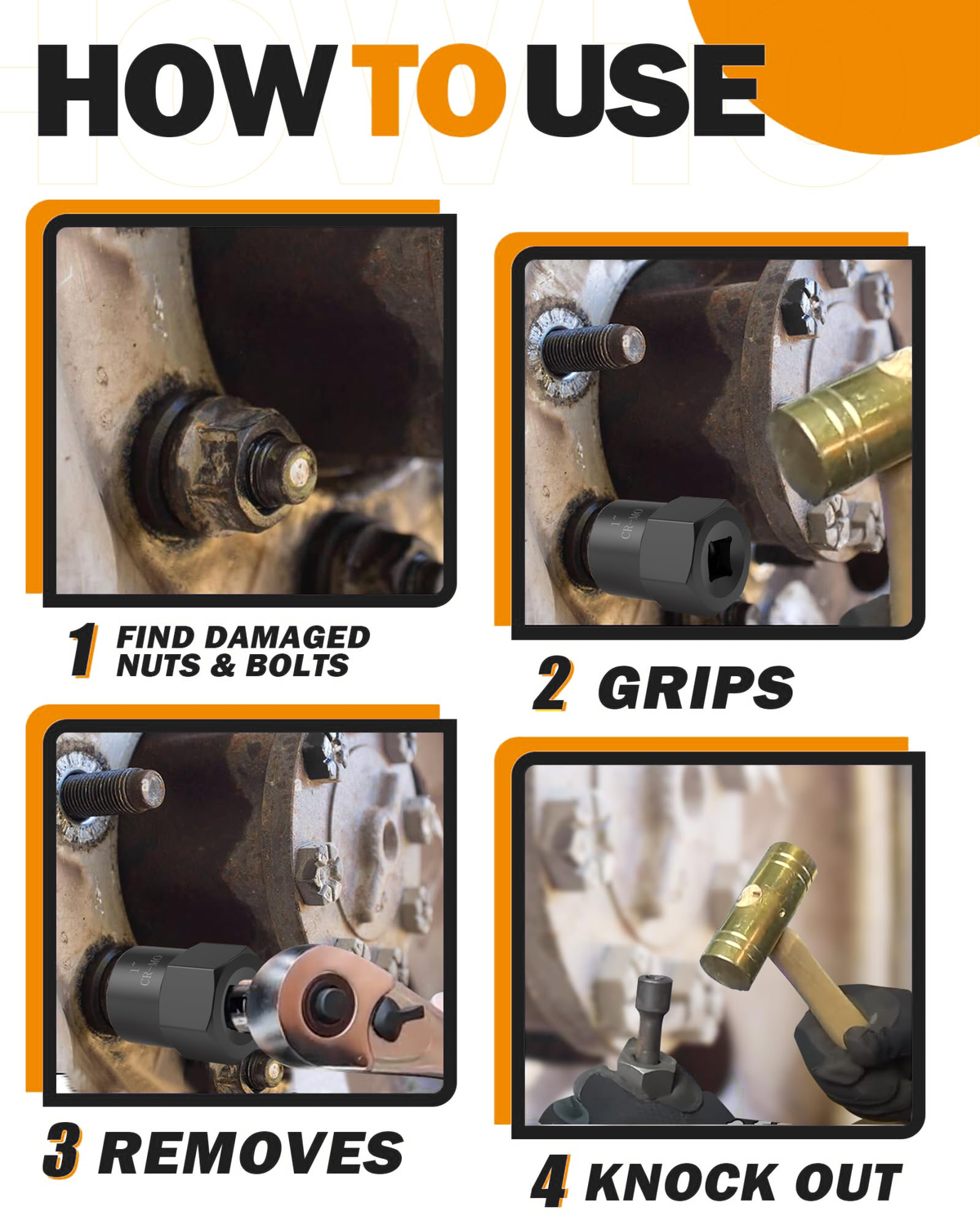 Dynofit 9-Piece Bolt Extractor Set, 1/2-Inch Drive, 17–27 mm