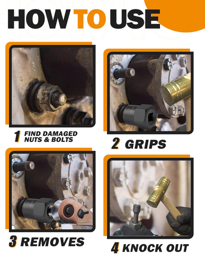 Dynofit 9-Piece Bolt Extractor Set, 1/2-Inch Drive, 17–27 mm