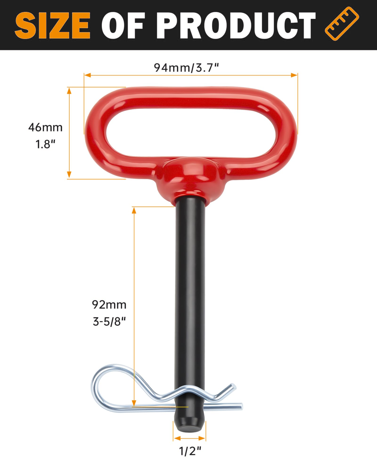 Dynofit 1/2-Inch Hitch Pins with Clips, Red, 2-Pack