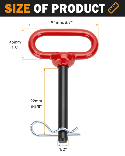 Dynofit 1/2-Inch Hitch Pins with Clips, Red, 2-Pack