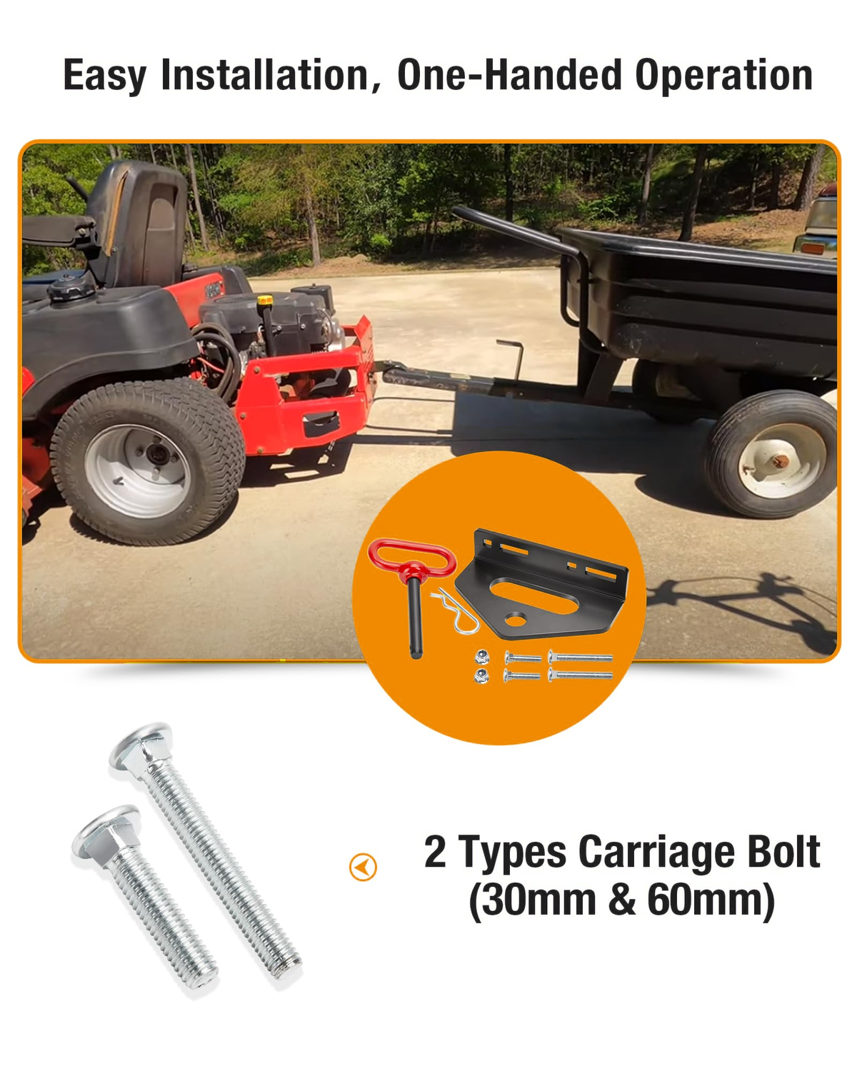 Dynofit Lawn Mower Hitch Plate with Red 1/2-Inch Pin, Black
