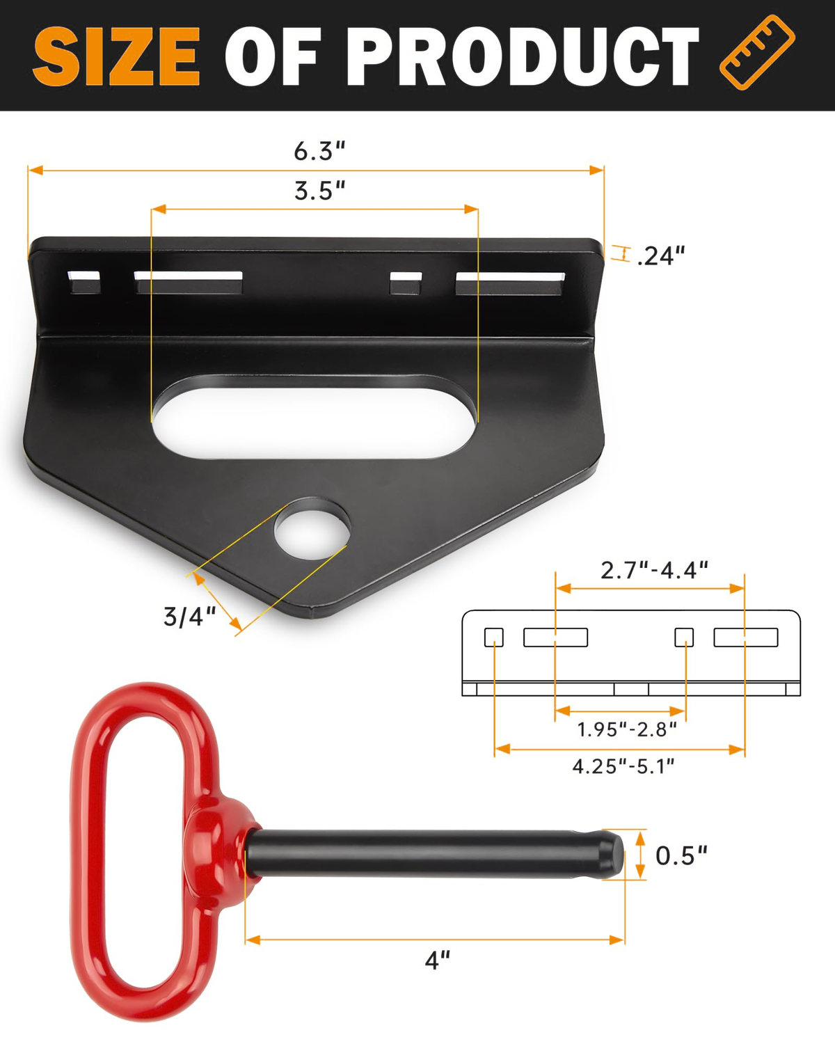 Dynofit Lawn Mower Hitch Plate with Red 1/2-Inch Pin, Black