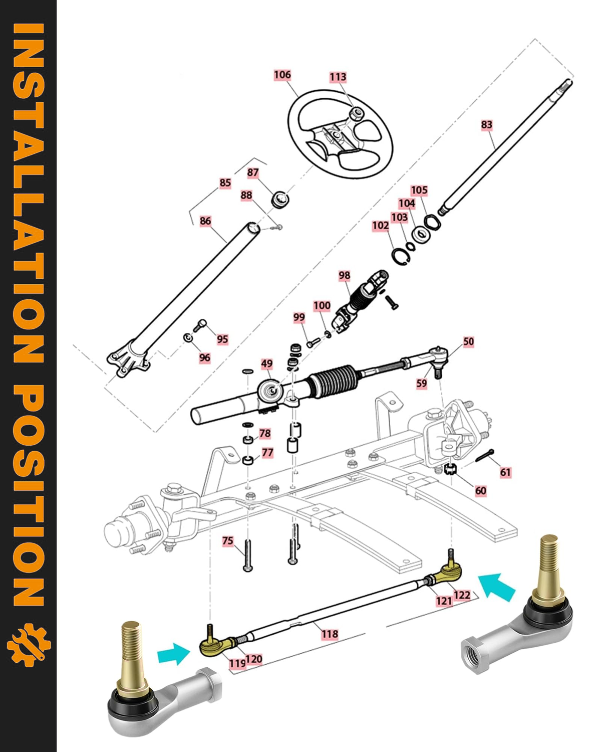 Dynofit Tie Rod End Pair for EZGO TXT 2001+, Left & Right Thread