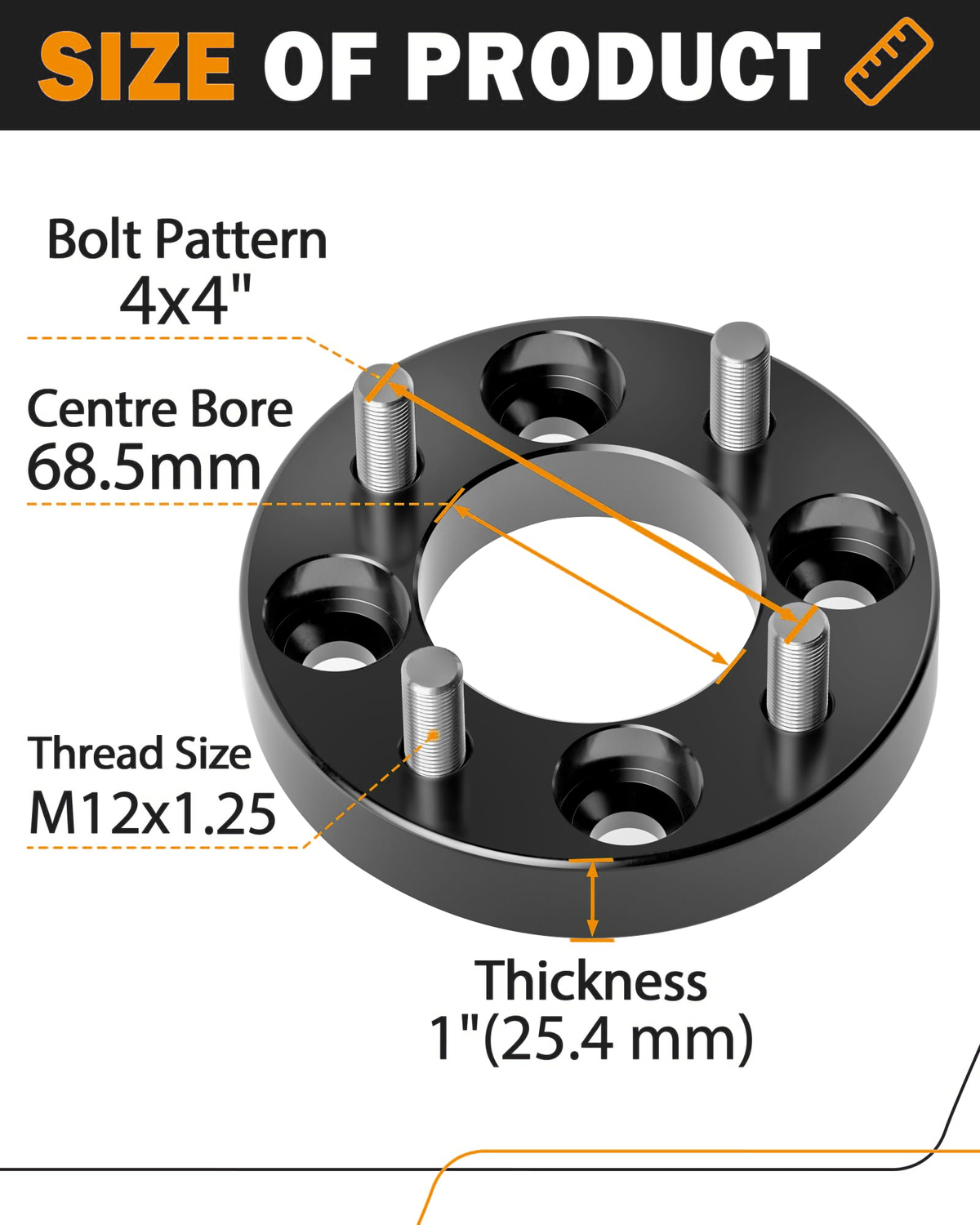 Dynofit 1-Inch Wheel Spacers for Yamaha Golf Carts, 4 x 4, M12 x 1.25, 4-Pack