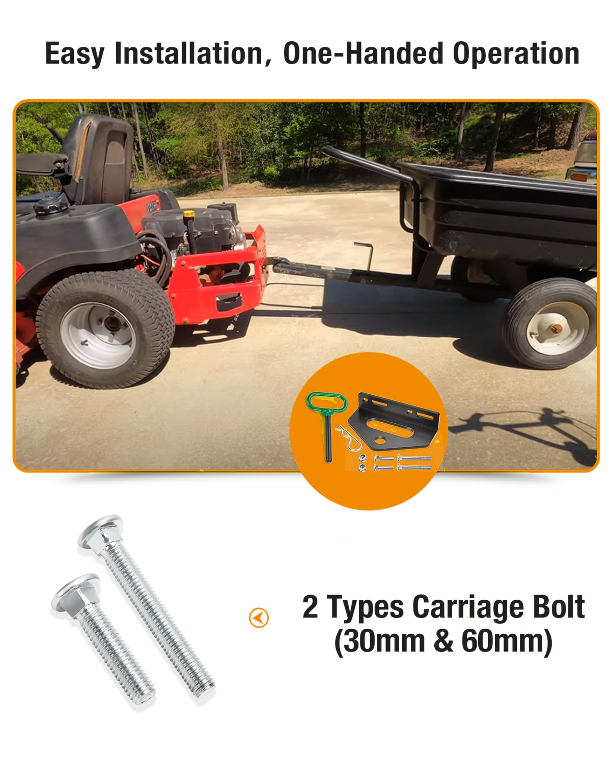 Dynofit Lawn Mower Hitch Plate with Green 1/2-Inch Pin, Black
