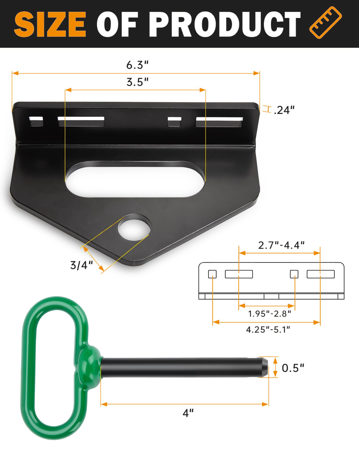 Dynofit Lawn Mower Hitch Plate with Green 1/2-Inch Pin, Black