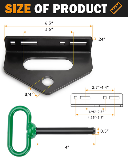 Dynofit Lawn Mower Hitch Plate with Green 1/2-Inch Pin, Black