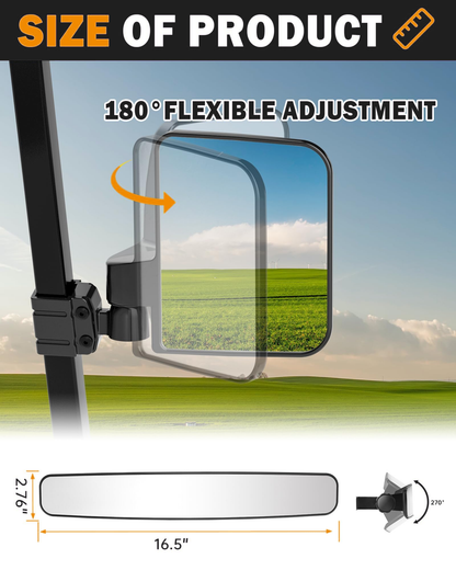 Dynofit Golf Cart Mirror Set, 2 Side Mirrors & 1 Rearview Mirror