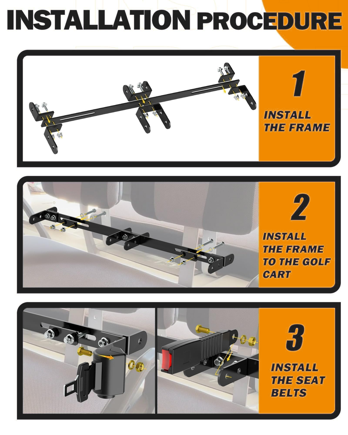 Dynofit Golf Cart Seat Belt Kit with Bracket, 42-Inch Belts, 4-Pack