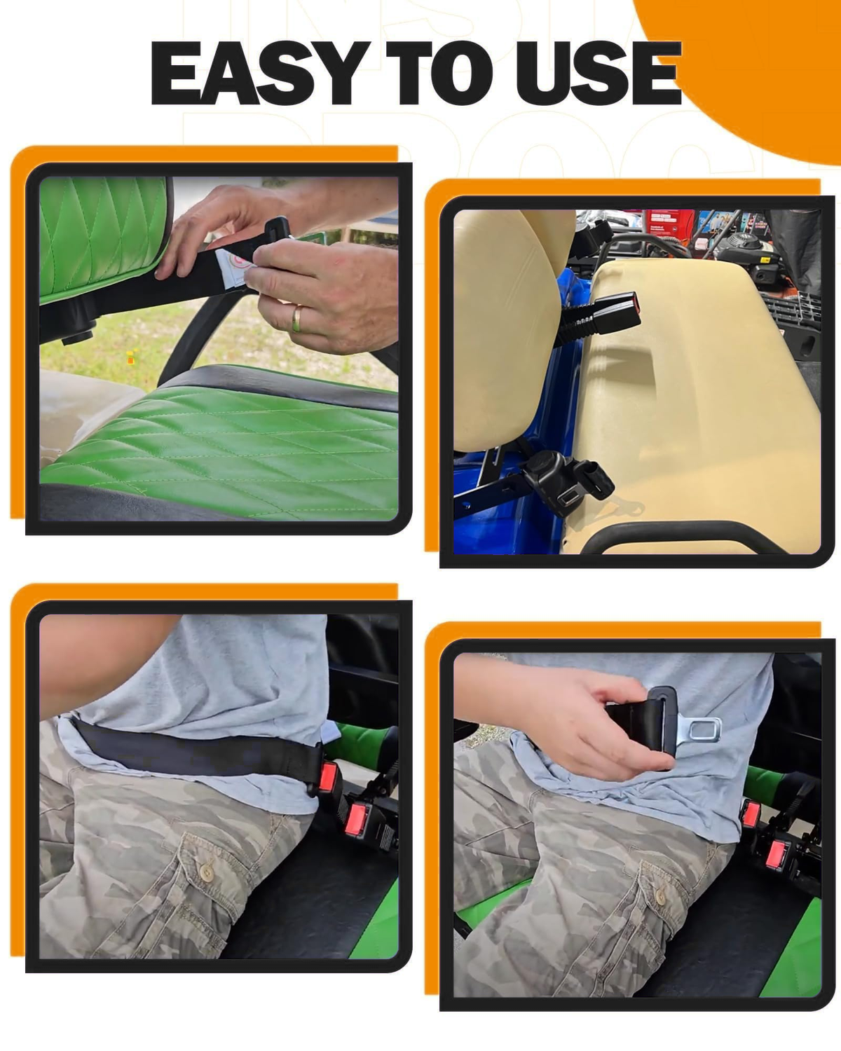 Dynofit Golf Cart Seat Belt Kit with Bracket, 42-Inch Belts, 4-Pack