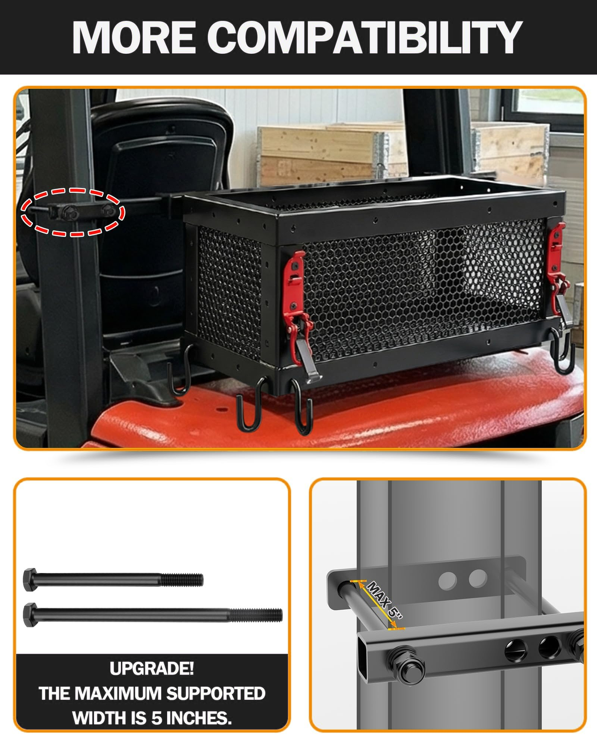 Dynofit Tractor ROPS Tool Basket with 6 Hooks & Mounting Clamps