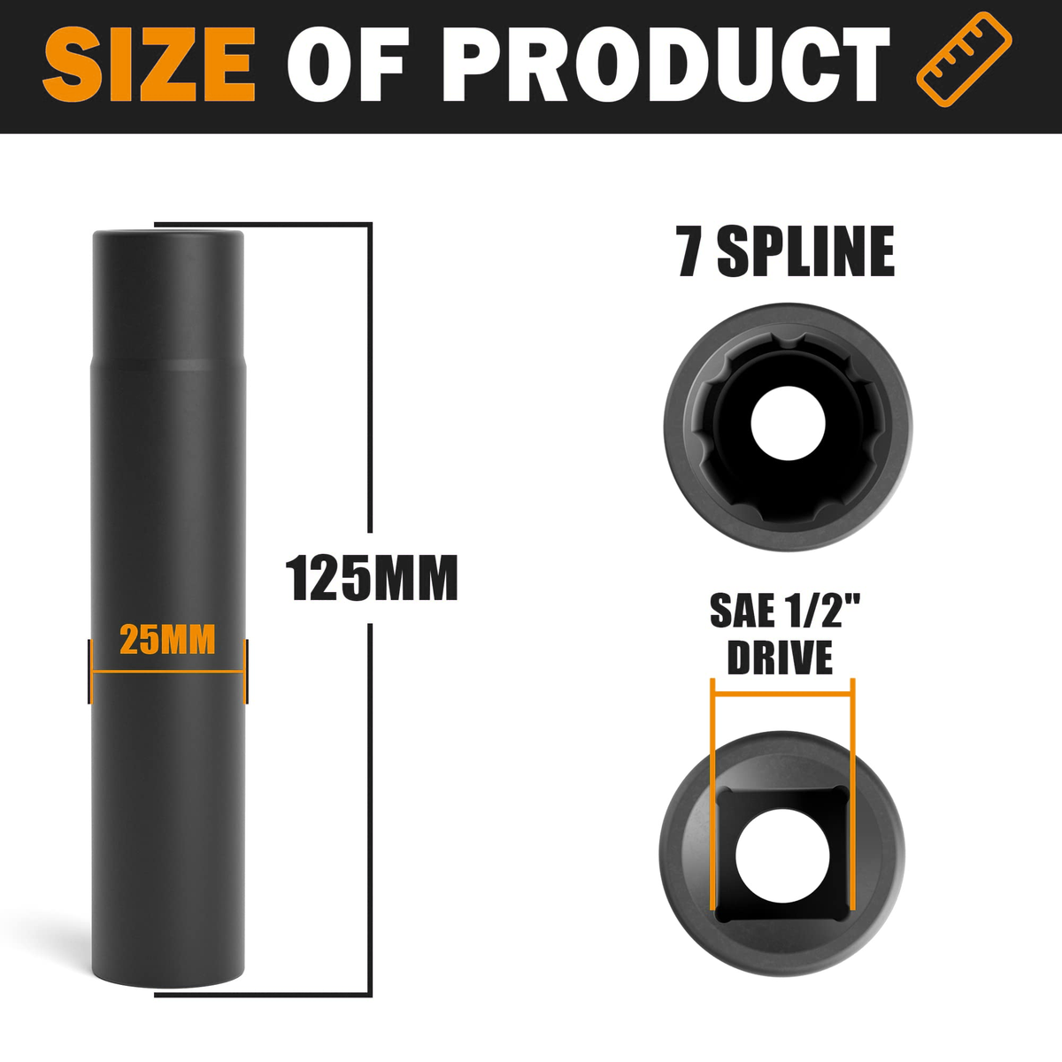 Dynofit 7-Spline Spike Lug Nut Socket Key, 1/2-Inch Drive
