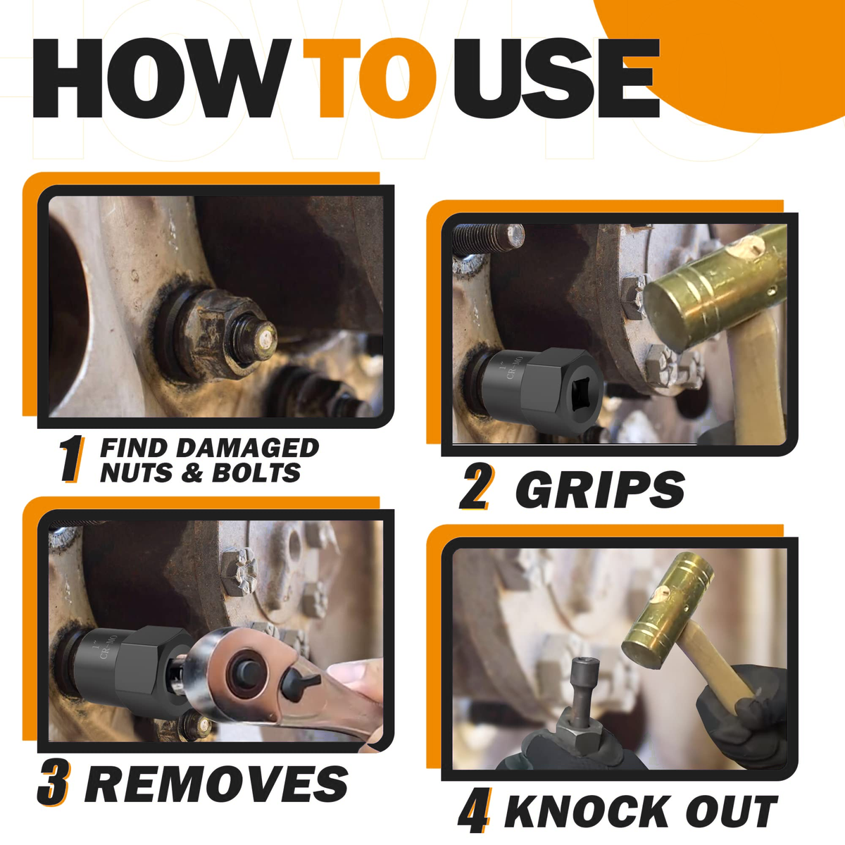 Dynofit 5-Piece Bolt Extractor Set, 1/2-Inch Drive, 19–25 mm