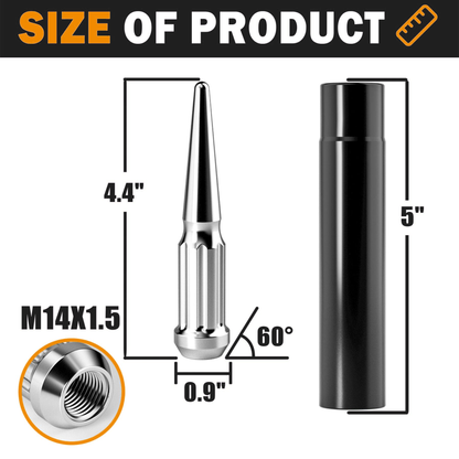 Dynofit M14 x 1.5 Spike Lug Nuts with Key, Chrome, 24-Pack